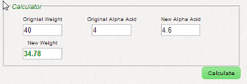 Image showing the Alpha Acid Calculator filled in.